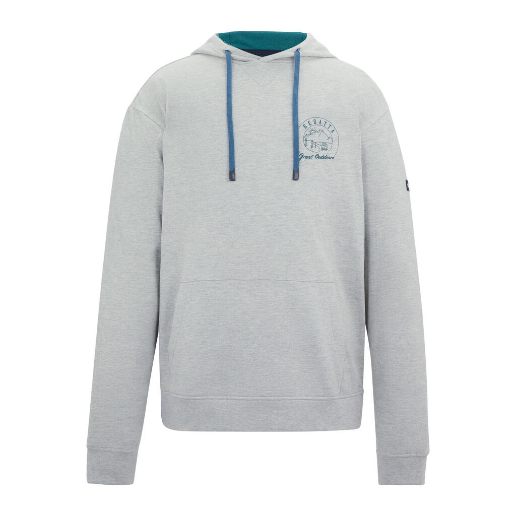 Mens Cline Back Print Hoodie (Grey Marl/Mediterranea)