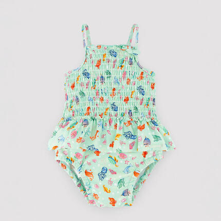 Maillot de bain bébé fille à volants et imprimé nid d'abeille à motifs de faune