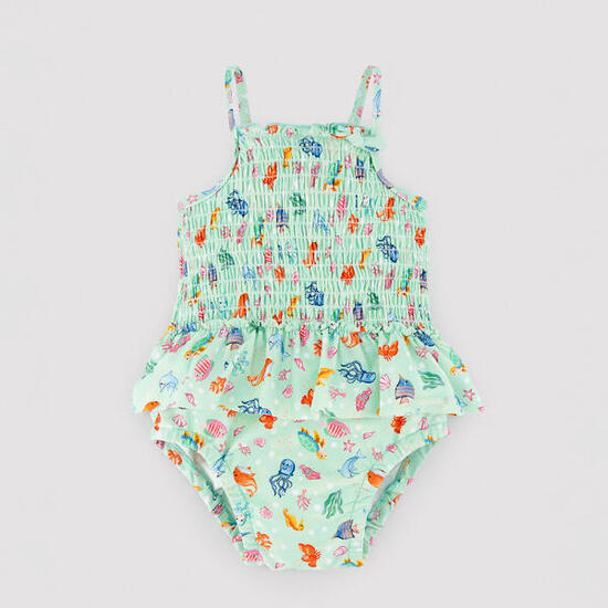 Maillot de bain bébé fille à volants et imprimé nid d'abeille à motifs de faune