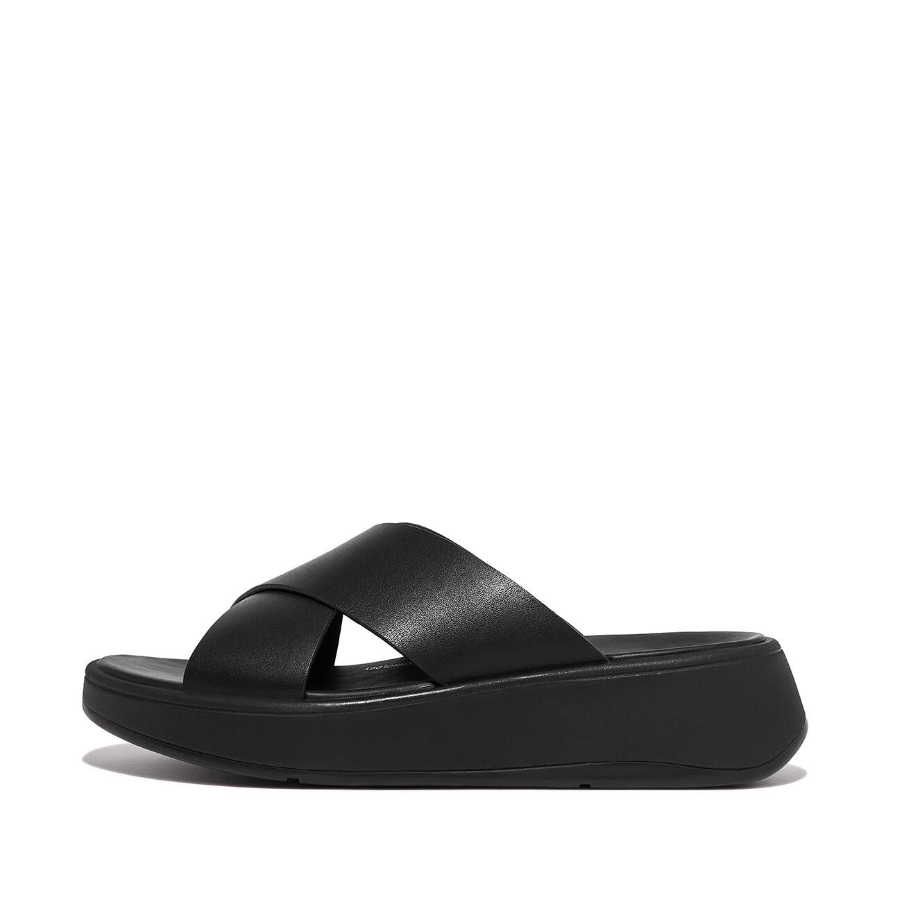 FITFLOP FitFlop F-Mode Leather Flatform Cross Slides  GEHEEL ZWART 42 3/7