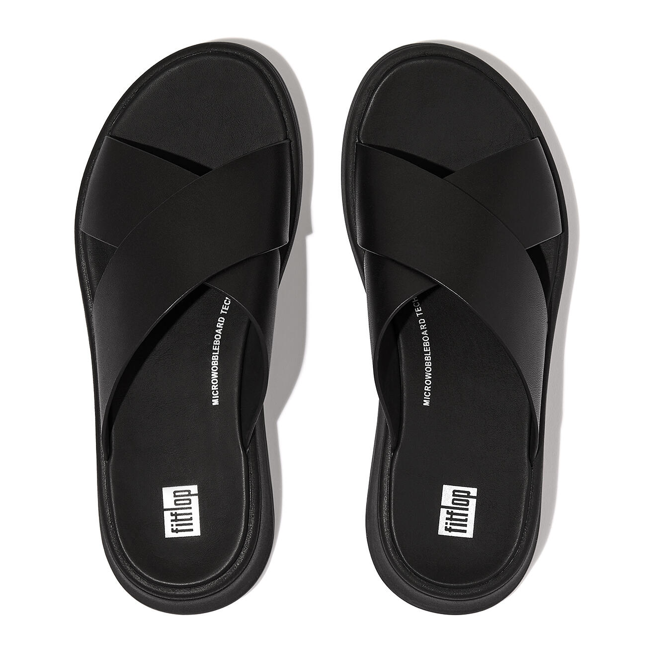 FITFLOP FitFlop F-Mode Leather Flatform Cross Slides  GEHEEL ZWART 42 5/7