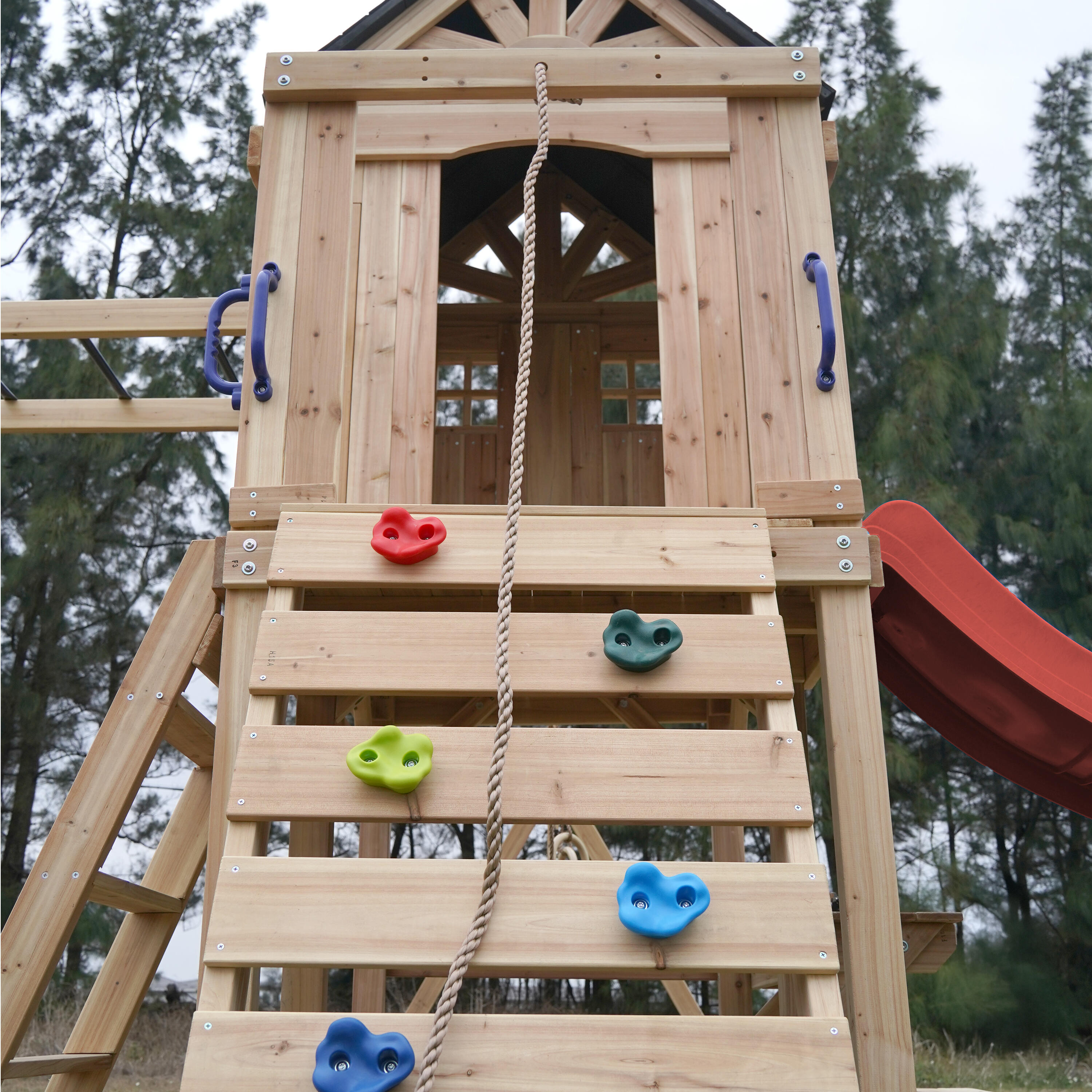Aire de jeux, AXI Duncan, 2 Balançoires, 1 Toboggan, Bois, Rouge 7/7