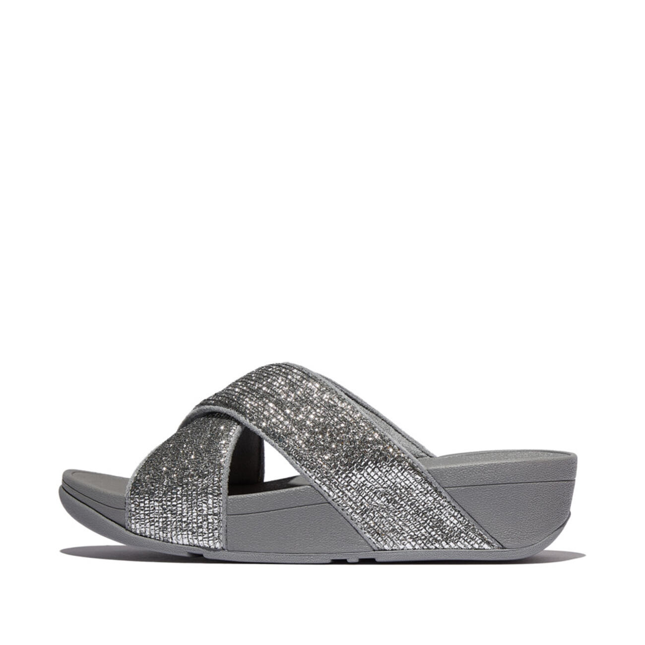 FITFLOP FitFlop Lulu Crinkled-Shimmer Cross Slides  ZILVERGROEN 36 3/7