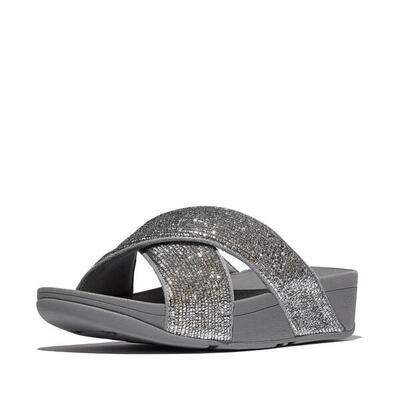 Fitflop fitflop lulu crinkled-shimmer cross slides zilvergroen 36