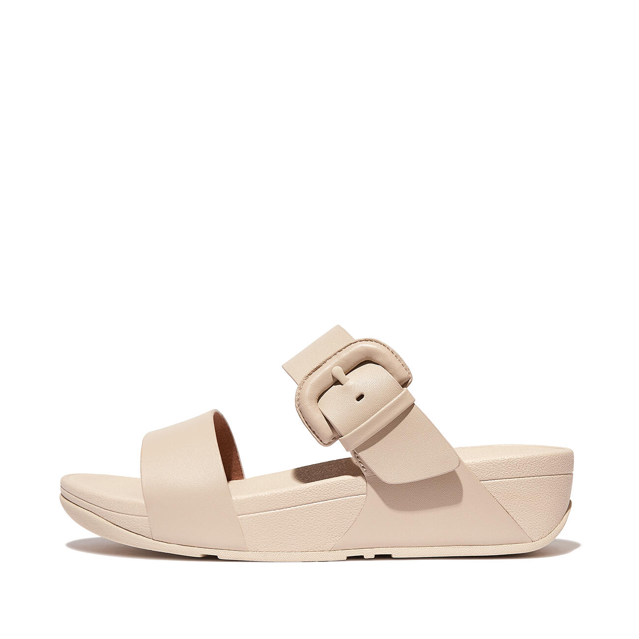 FITFLOP FitFlop Lulu Covered-Buckle Raw-Edge Leather Slides  STEENBEIGE 42 3/7