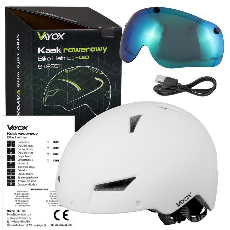 Cască pentru bicicletă role Vayox Street VA0423 cu vizieră și lampă LED 55-58cm