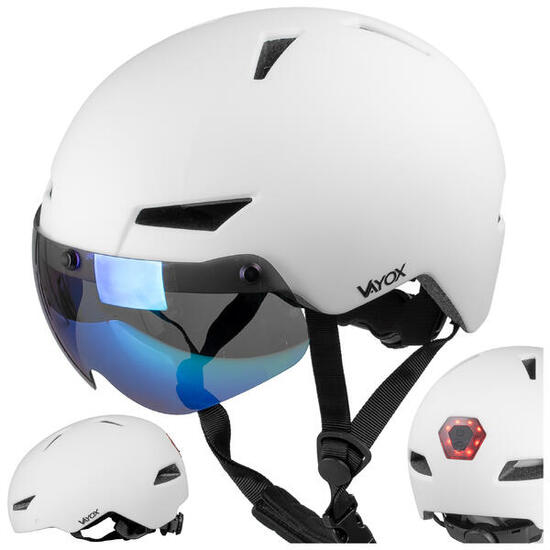 Casco per bici pattini Vayox Street VA0423 con visiera e luce LED 55-58cm