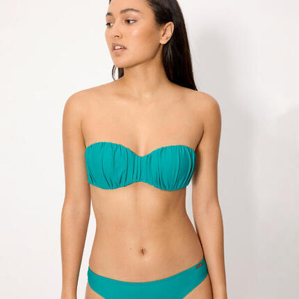 Haut de maillot de bain bandeau froncé turquoise, bonnet B