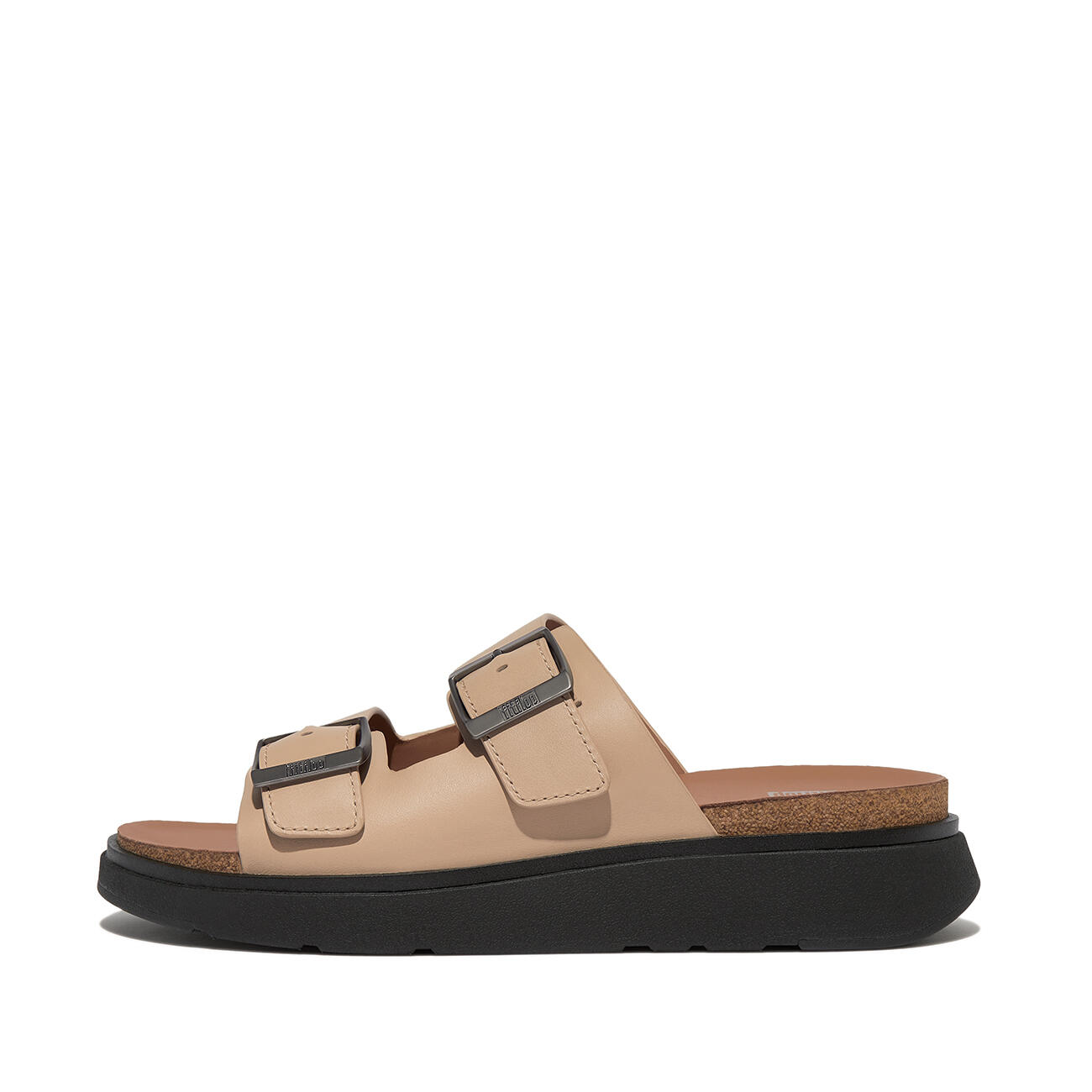 FITFLOP FitFlop Gen-FF Buckle Two-Bar Leather Slides  LATTE BEIGE 46 3/7