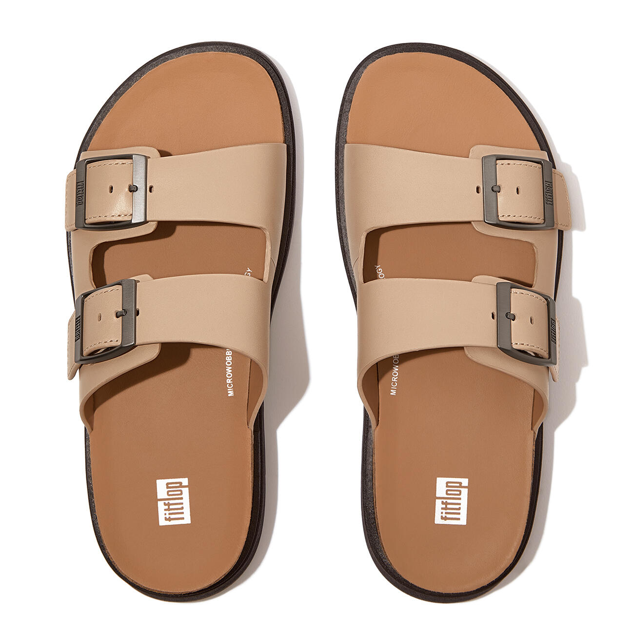 FITFLOP FitFlop Gen-FF Buckle Two-Bar Leather Slides  LATTE BEIGE 46 5/7