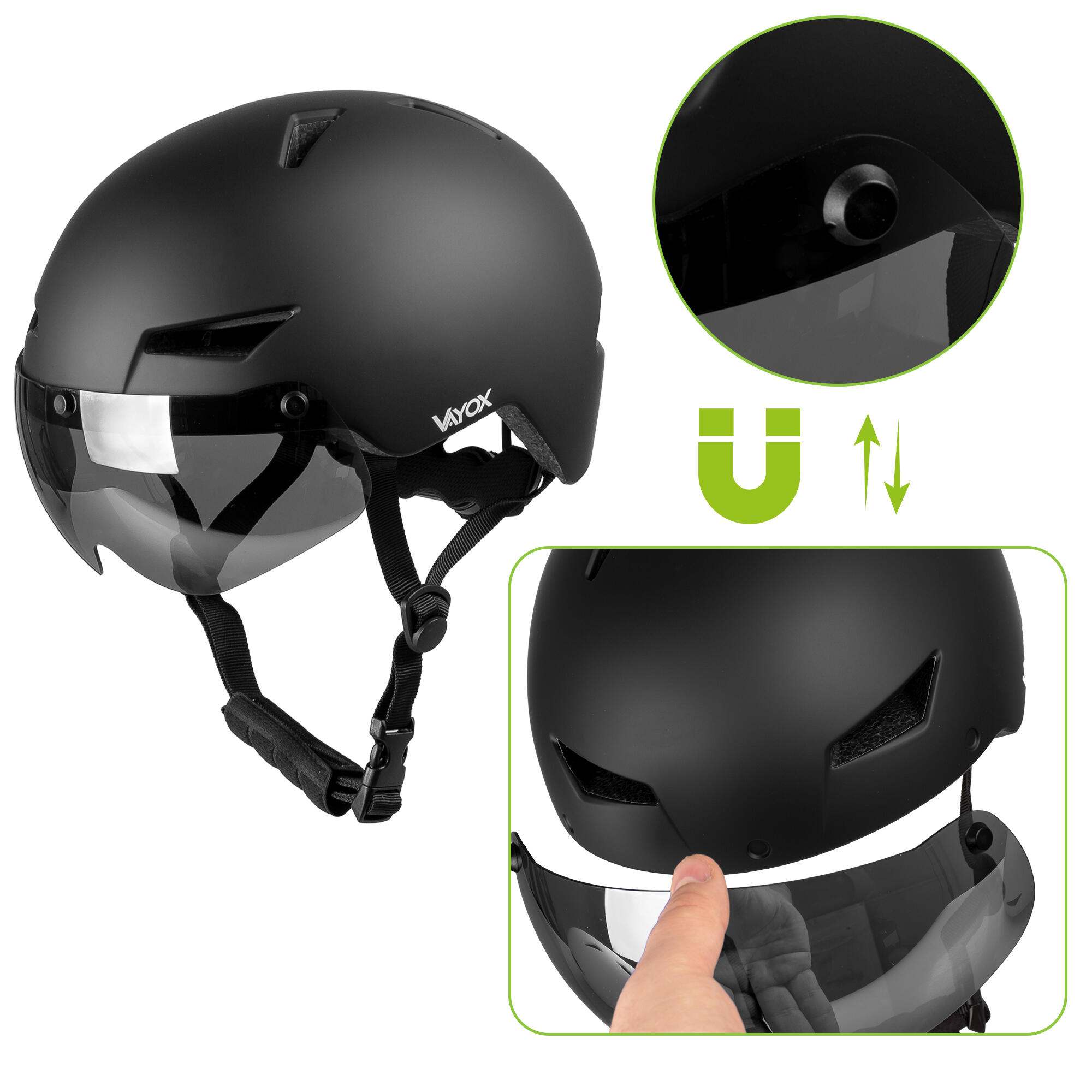 Casco per bici pattini Vayox Street VA0423 con visiera e luce LED 55-58cm 3/7