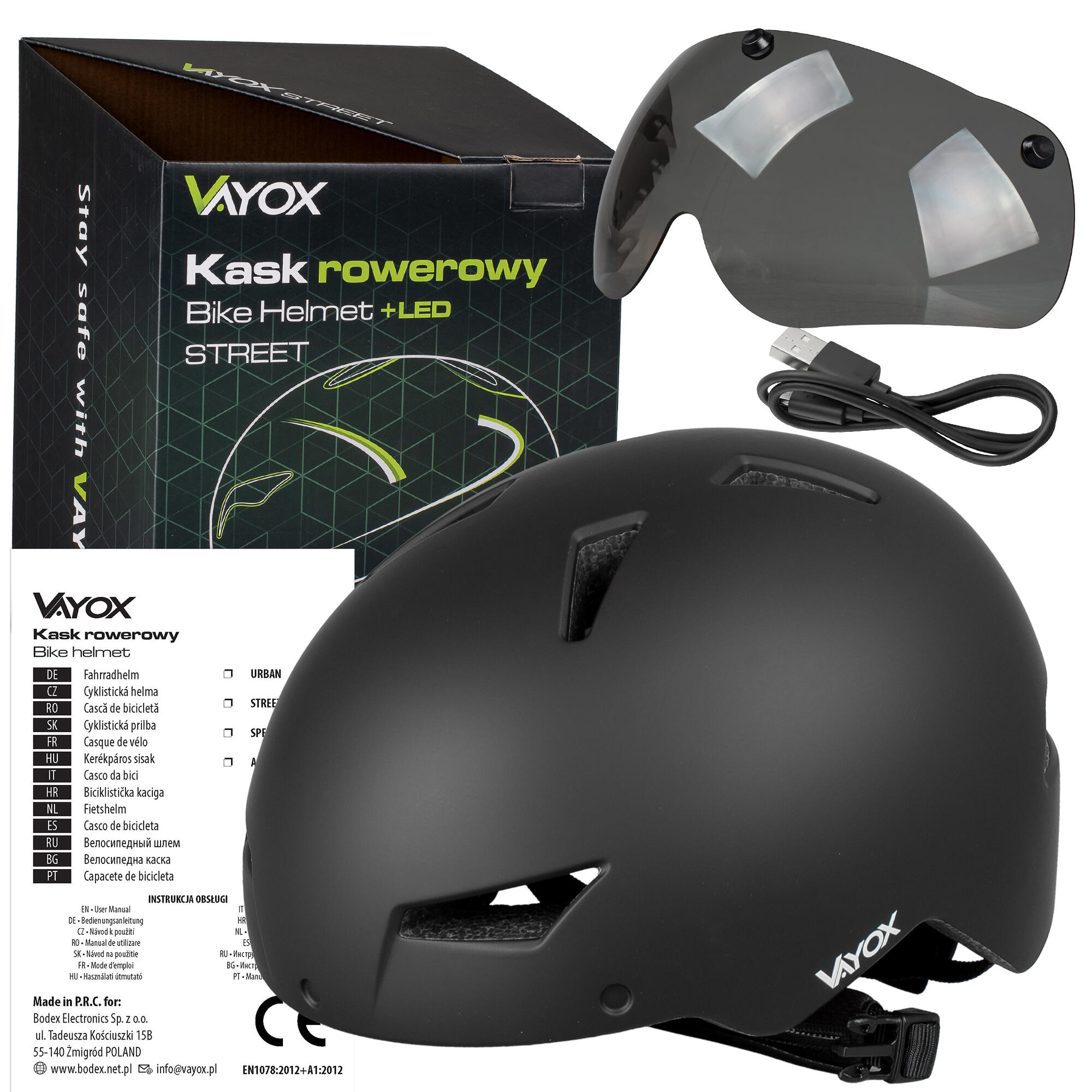 Casco per bici pattini Vayox Street VA0423 con visiera e luce LED 55-58cm 7/7
