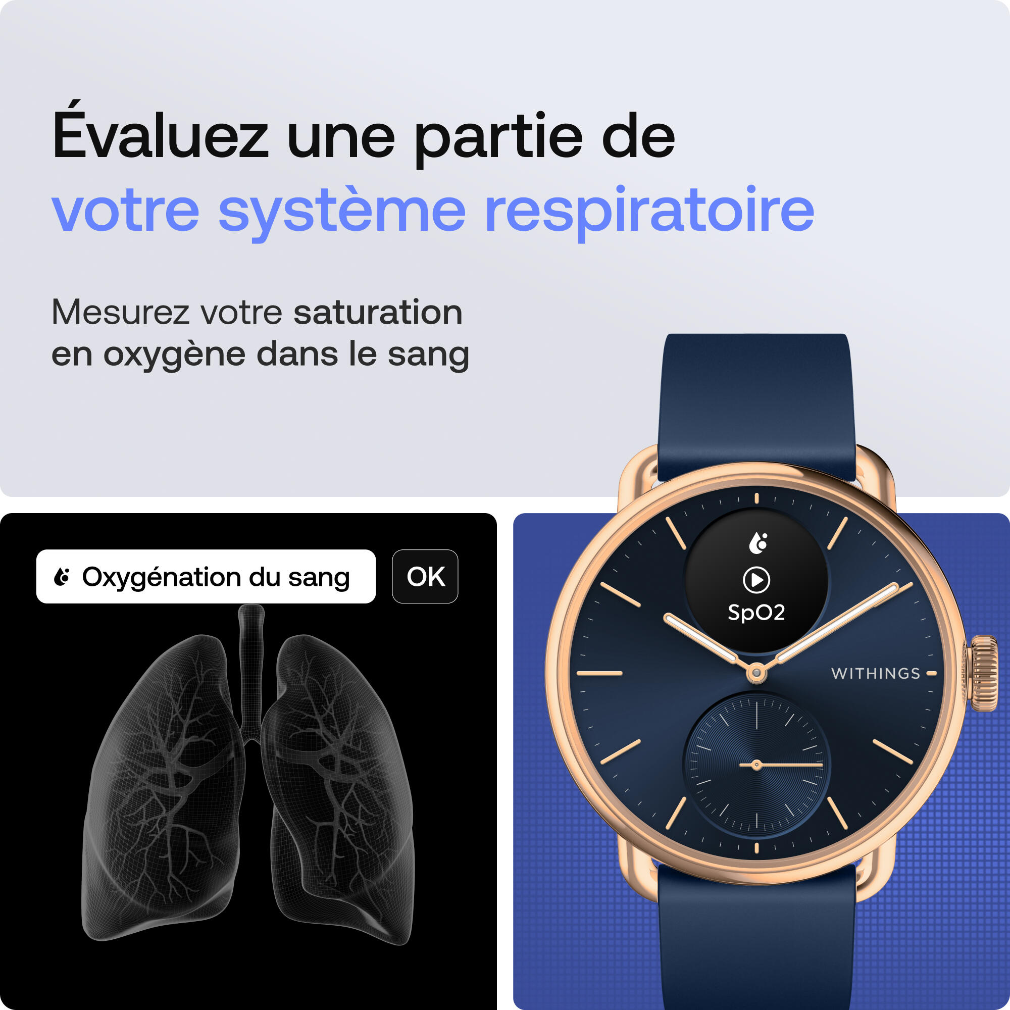 WITHINGS ScanWatch 2 - Montre connectée santé ECG SpO2 température 38mm Bleu 5/5
