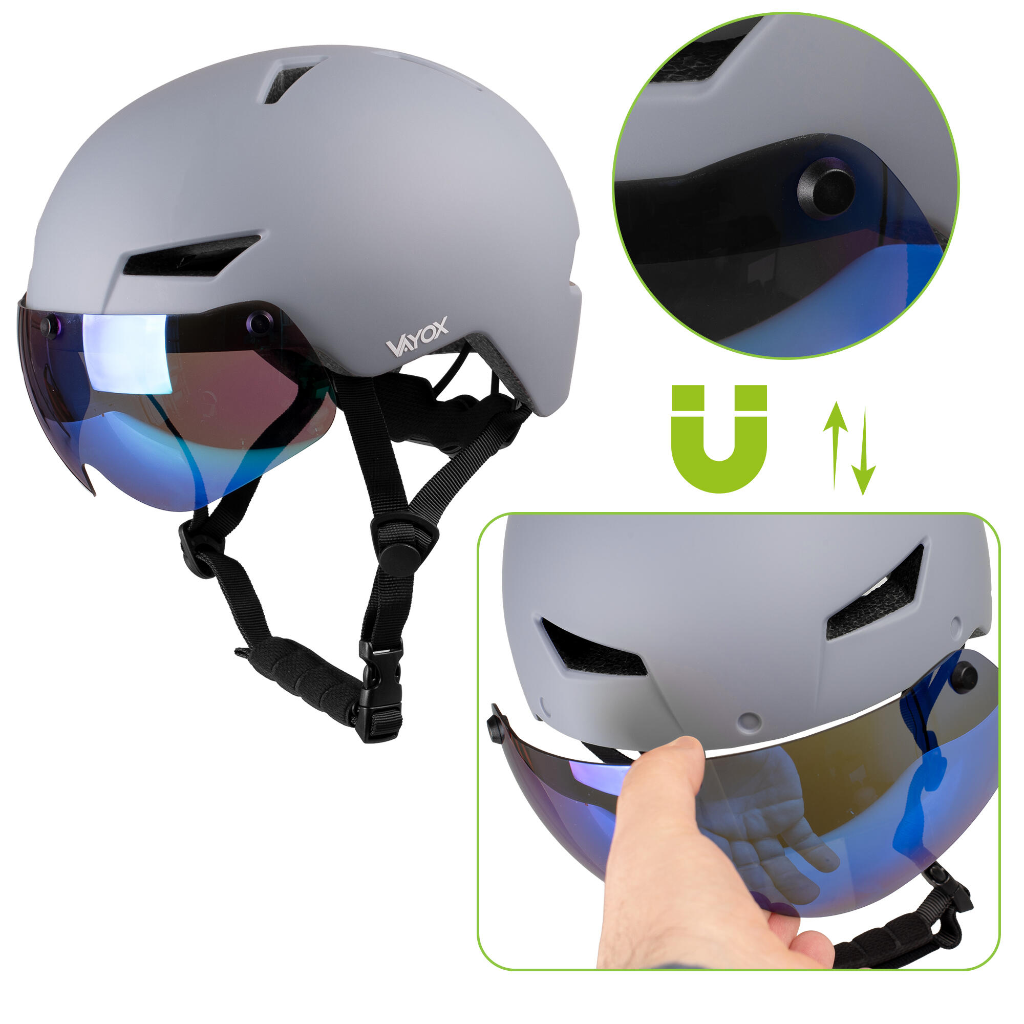Casco per bici pattini Vayox Street VA0423 con visiera e luce LED 55-58cm 3/7