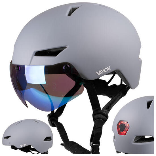 Casco per bici pattini Vayox Street VA0423 con visiera e luce LED 55-58cm
