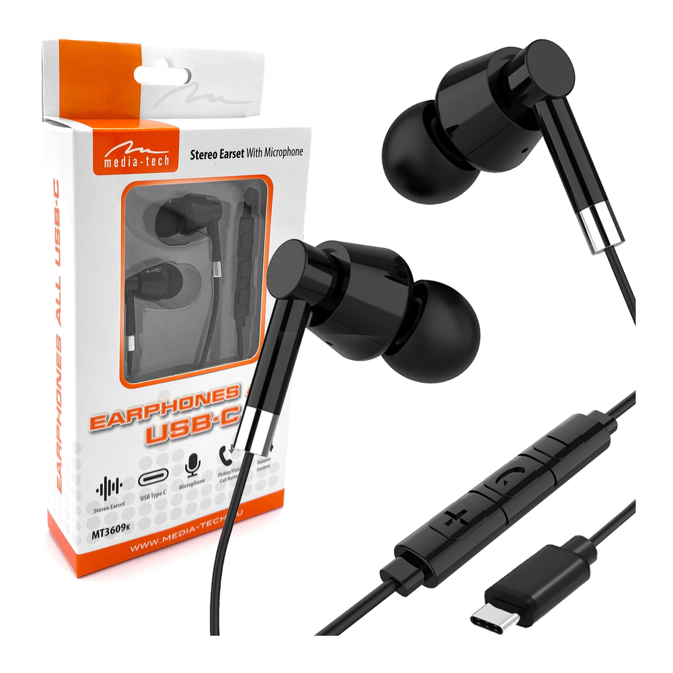 SŁUCHAWKI DOUSZNE USB-C Media-Tech z mikrofonem do smartfona czarne 1/6