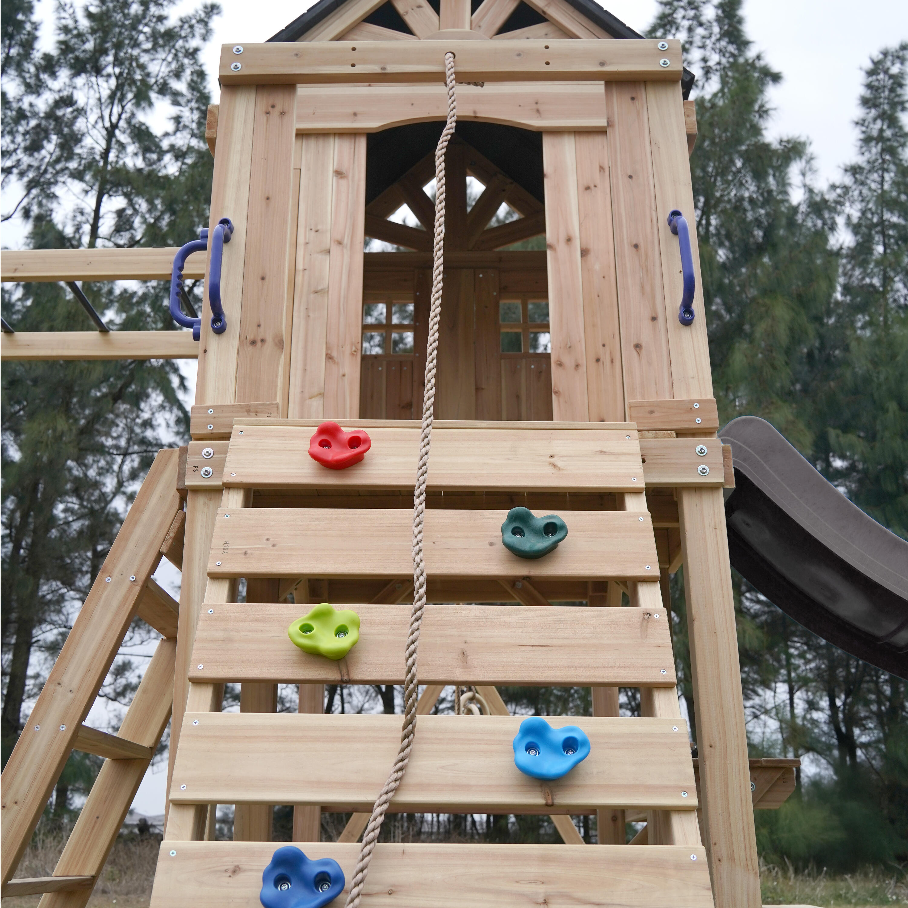 Speeltoestel, AXI Duncan, 2 schommels, 1 glijbaan, hout, grijs 7/7