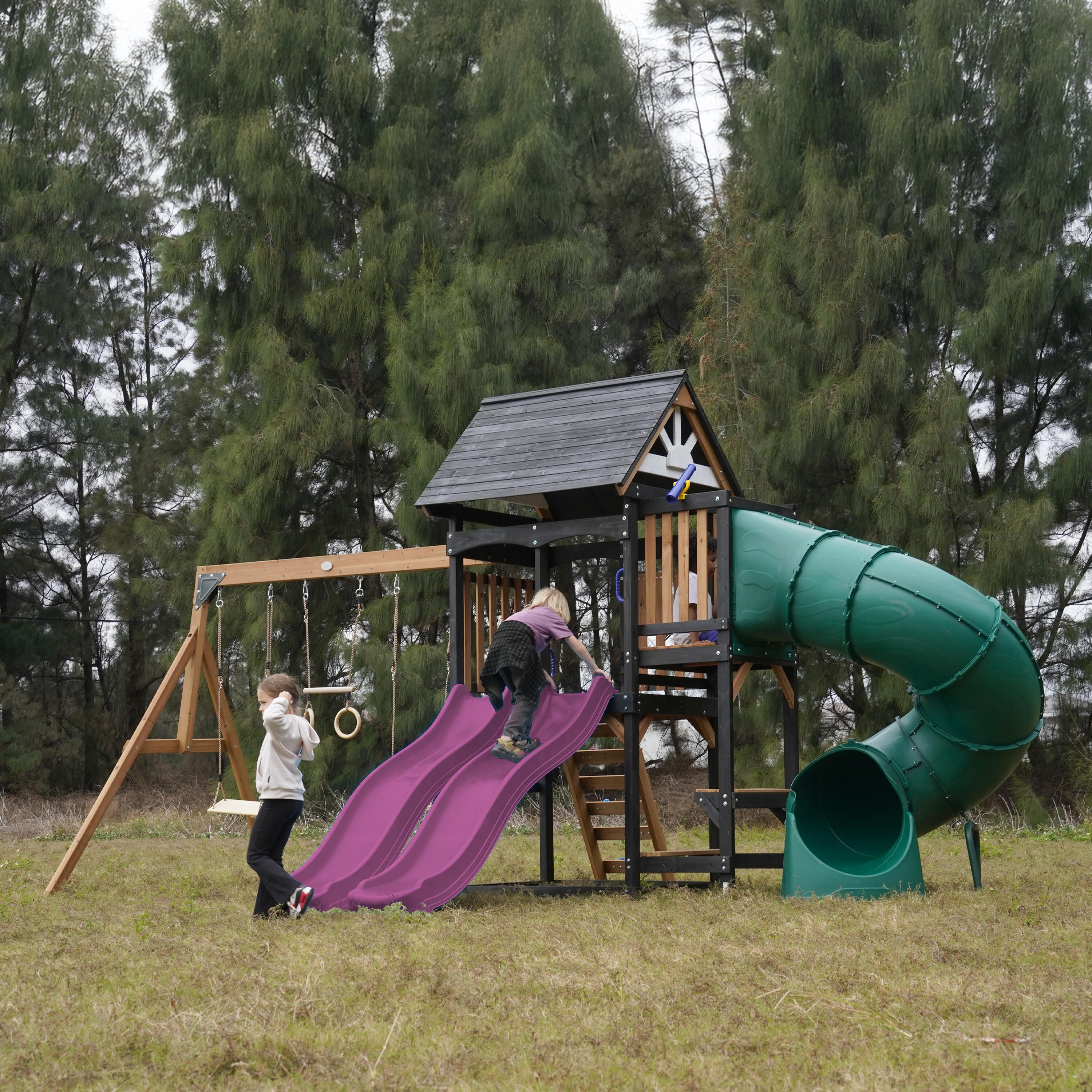 Aire de Jeux - AXI Cody - 2 Balançoires, Toboggan Tubulaire - Violet 2/7