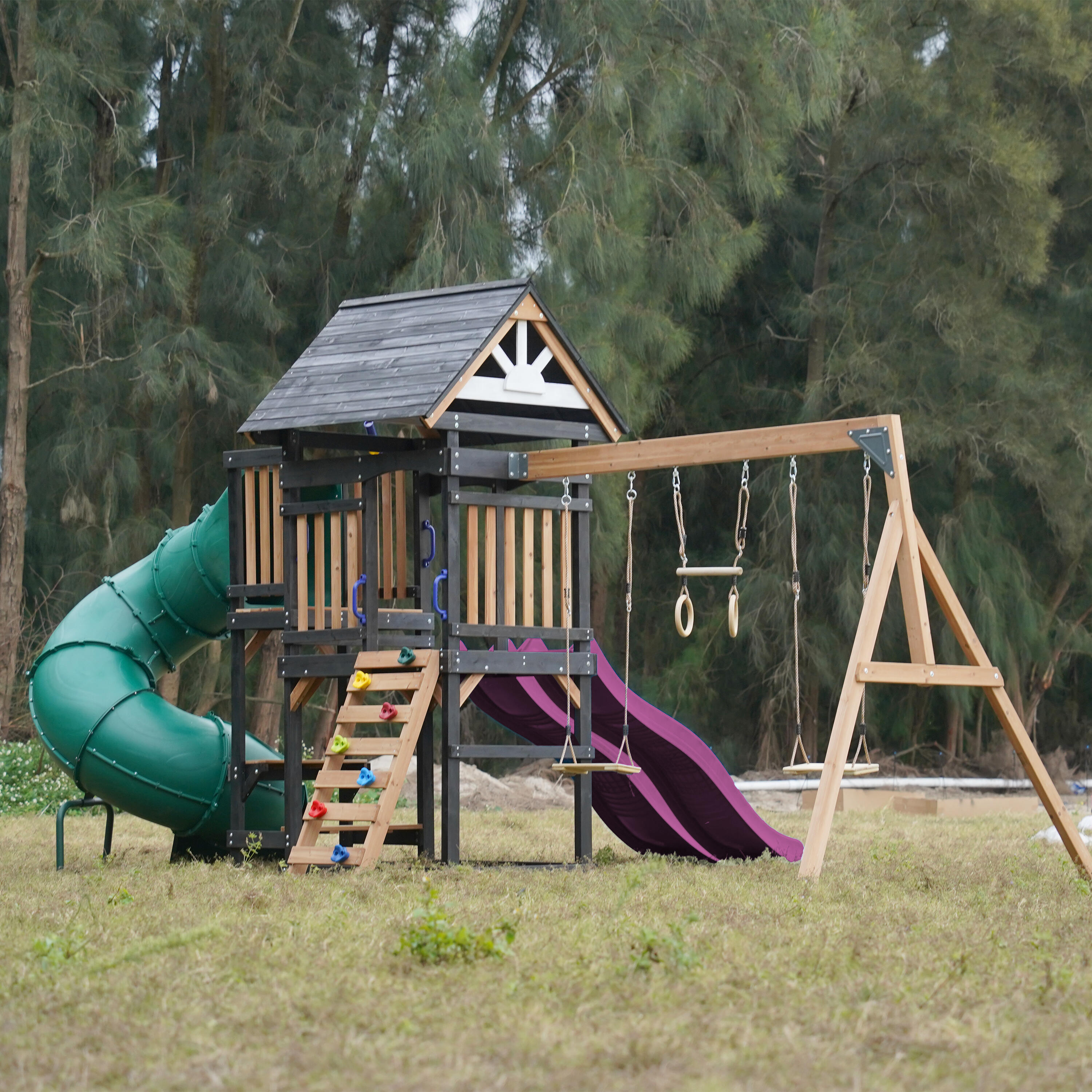 Aire de Jeux - AXI Cody - 2 Balançoires, Toboggan Tubulaire - Violet 5/7