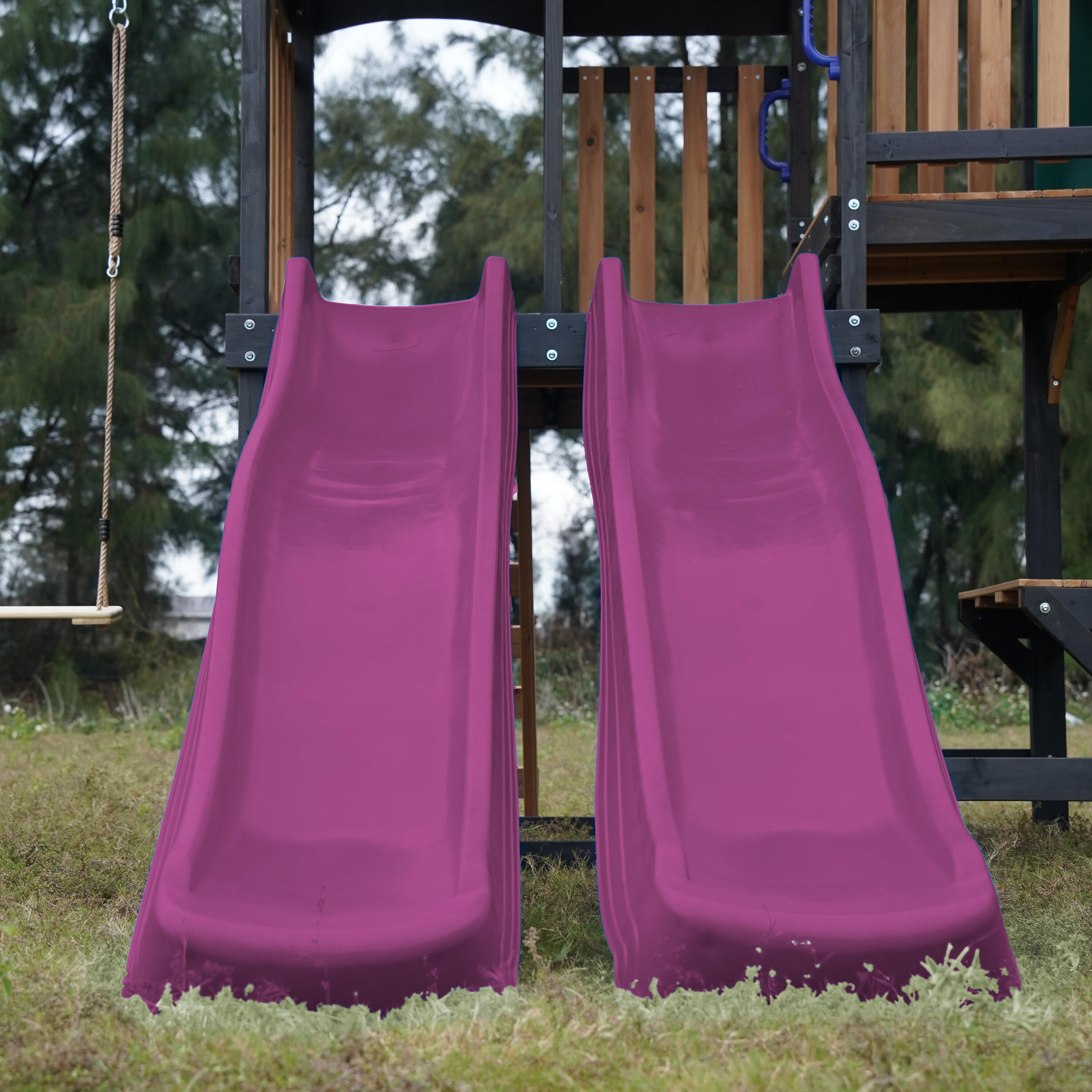 Aire de Jeux - AXI Cody - 2 Balançoires, Toboggan Tubulaire - Violet 7/7