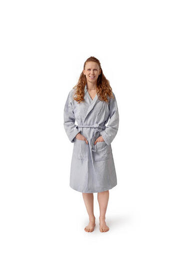 COGAL® - Bademantel für Damen aus Waffelpiqué, 100 % Baumwolle - Grey - XL