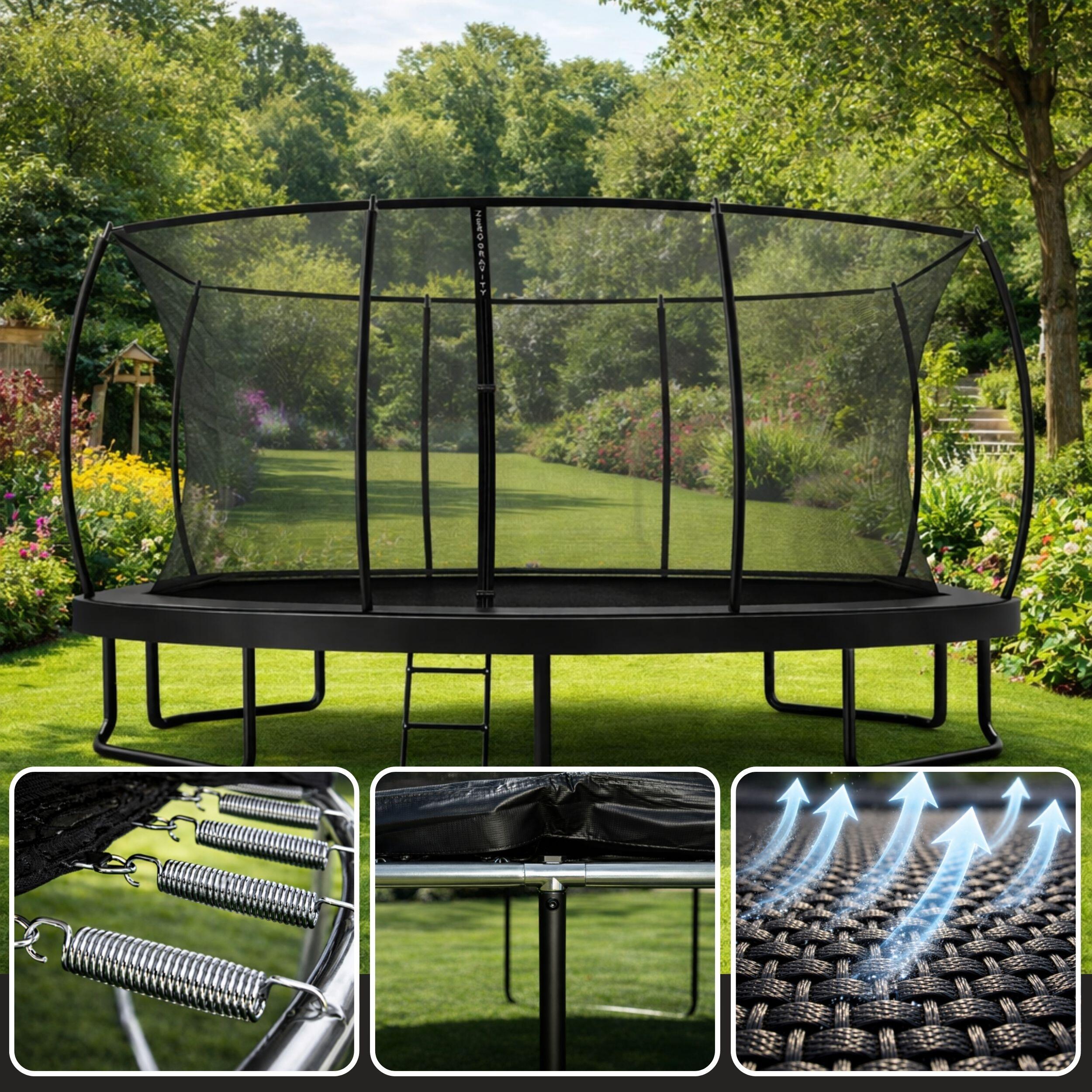 Trampolin Outdoor 305x213cm, TÜV GS, Smartes Klappnetz, Inkl. Leiter, Bodenanker 3/7