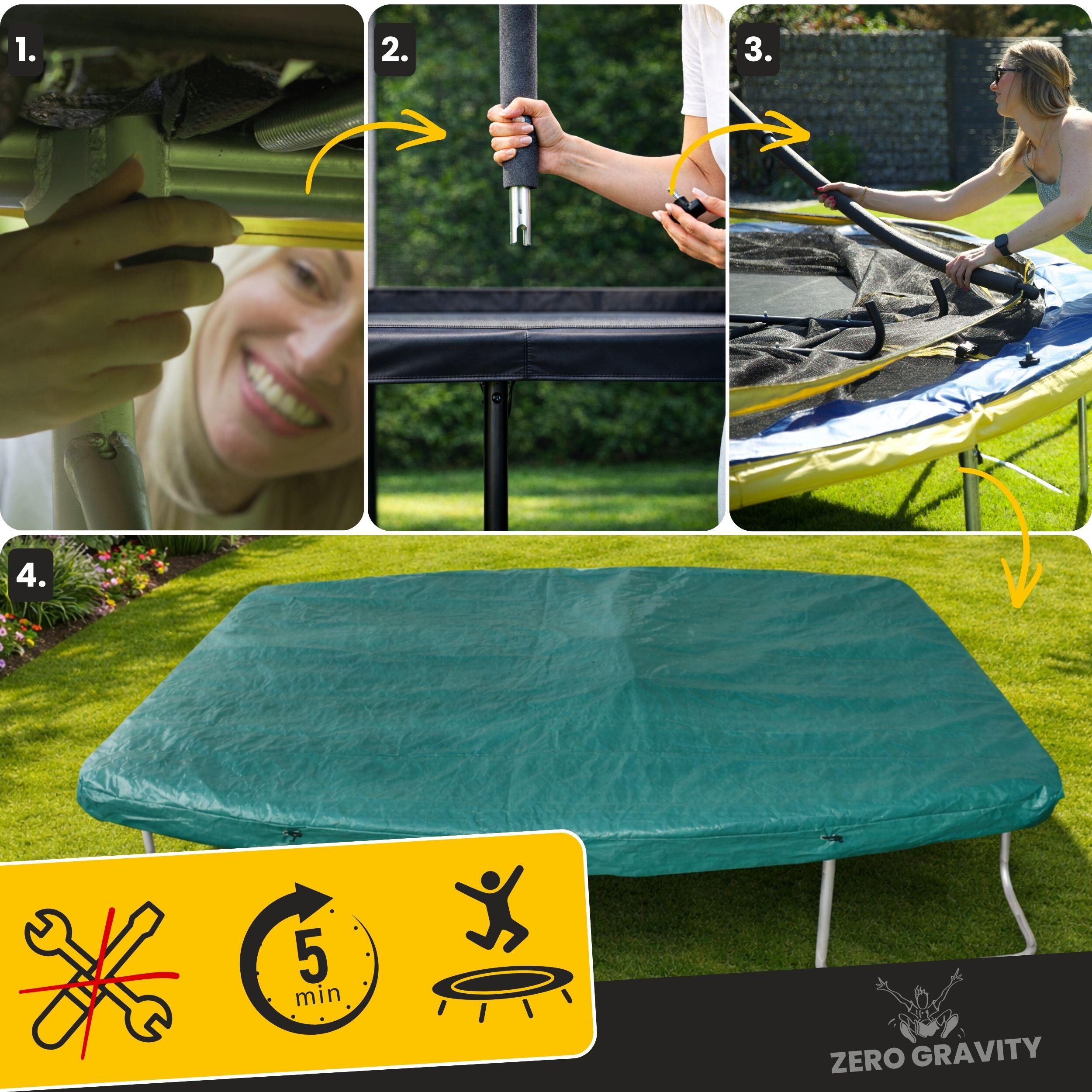 Trampolin Outdoor 305x213cm, TÜV GS, Smartes Klappnetz, Inkl. Leiter, Bodenanker 5/7