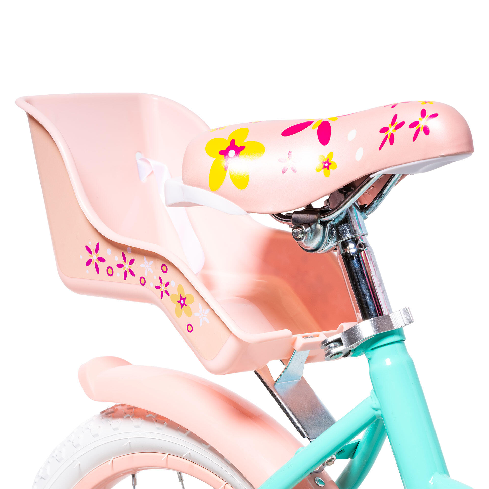 Katzen-Kinderfahrrad mit 30 cm Puppenhalter, Sattel und farbigen Schlaufen 7/7
