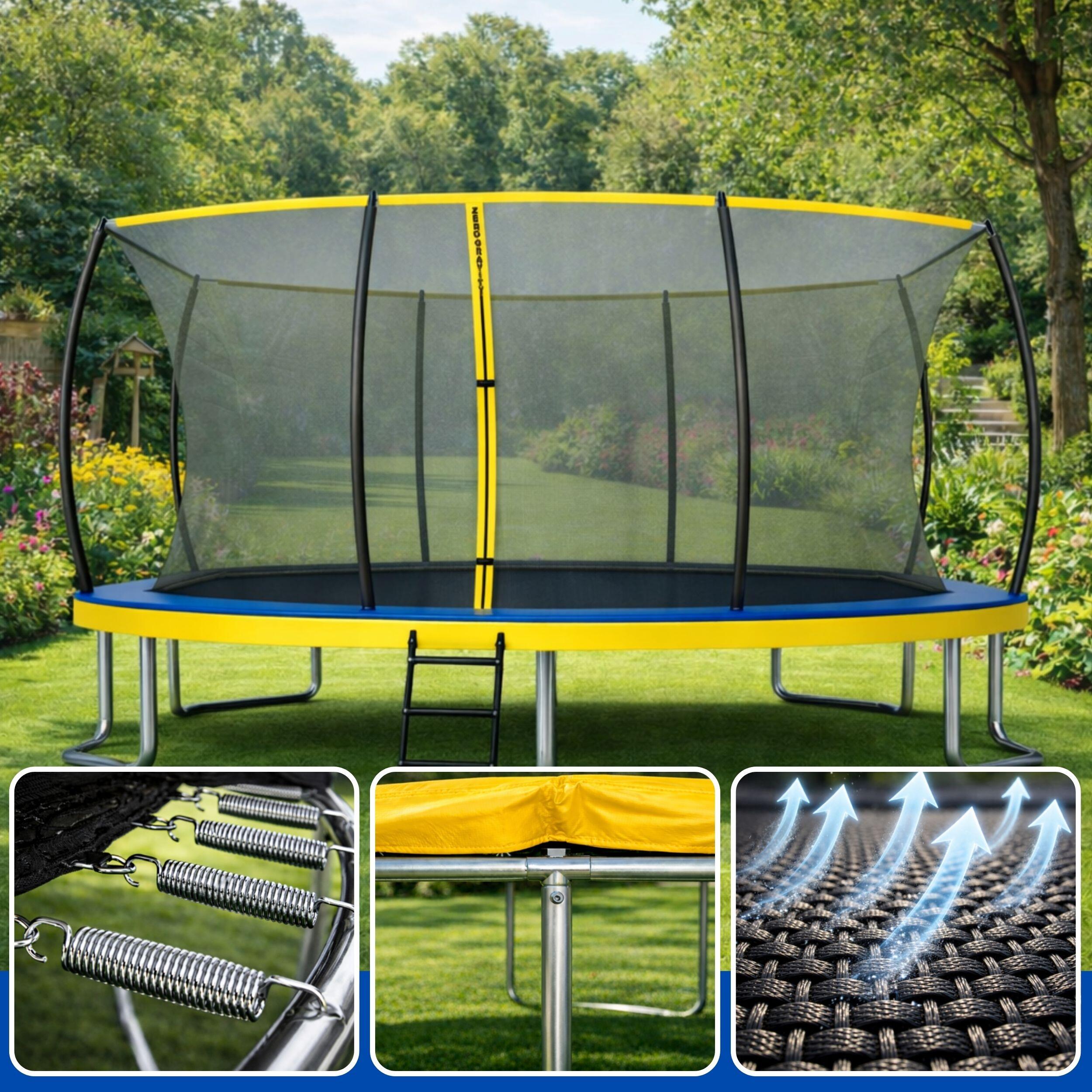 Trampolin Outdoor 366x244cm, TÜV GS, Smartes Klappnetz, Inkl. Leiter, Bodenanker 3/7