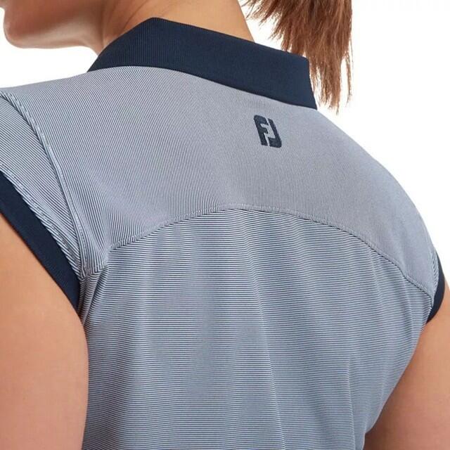 Polo da golf a righe da donna Footjoy End On End in filo di Scozia, blu navy 3/3