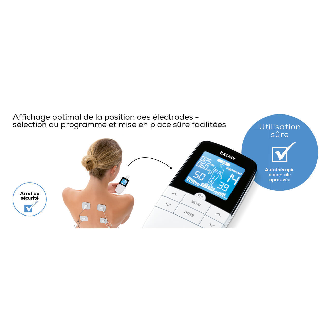 Appareil électrostimulation numérique TENS/EMS 4 électrodes Beurer EM 49 2/4