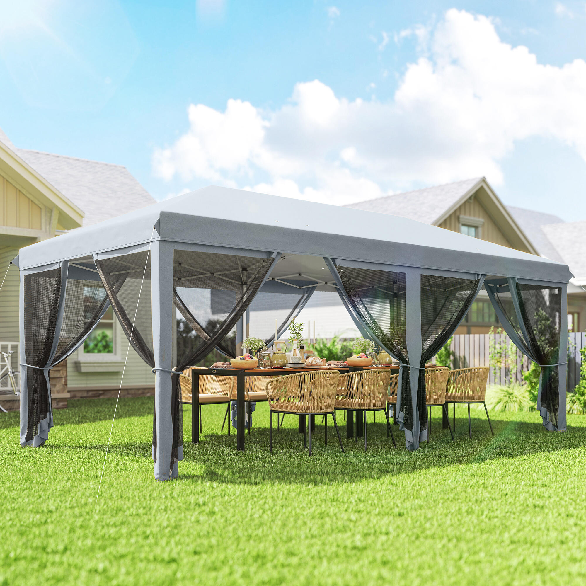 Tenda dobrável 585x295x270 cm cinzento Outsunny 2/7