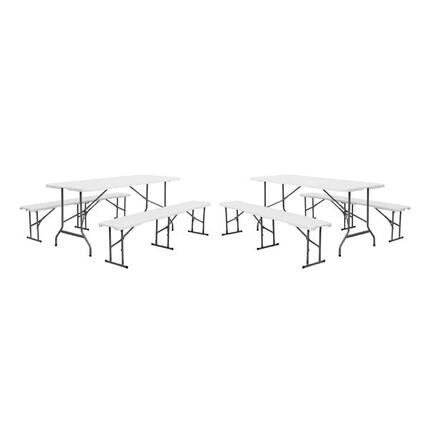 Lot de 2 tables de réception pliantes acier 2 bancs gris foncé | sweeek