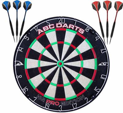Abc darts - dartbord hq pro edition + 2 sets black brass 23 gram dartpijlen