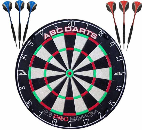 ABC Darts - Dartbord HQ Pro Edition + 2 Sets Black Brass 23 gram Dartpijlen