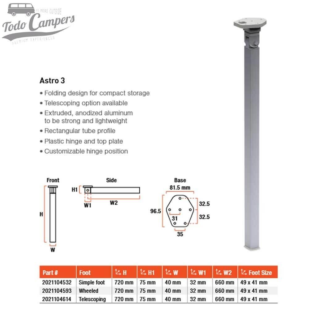 Pata plegable Astro 3 para mesa camper 3/7