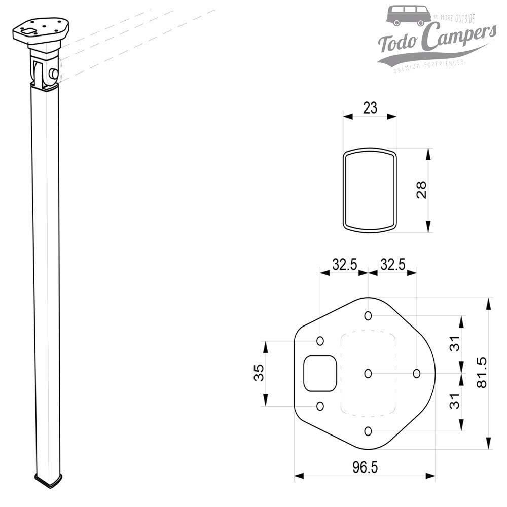 Pata plegable Astro 3 para mesa camper 4/7