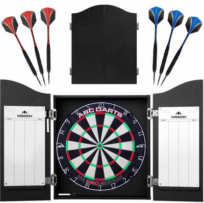 Abc darts - dartkabinet met dartbord en 2 sets dartpijlen - zwart