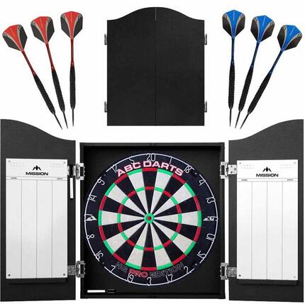 ABC Darts - Dartkabinet Met Dartbord en 2 Sets Dartpijlen - Zwart