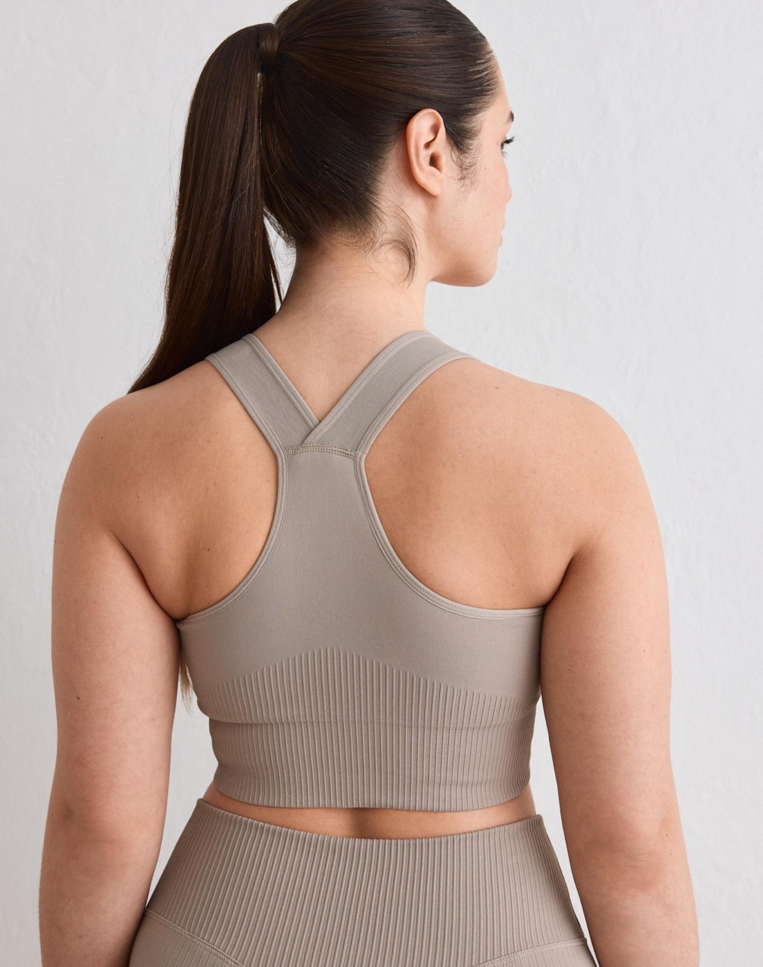 Femme Soutien-gorge de sport Maintien Élevé Côtelé Sans Couture Beige Foncé 3/5