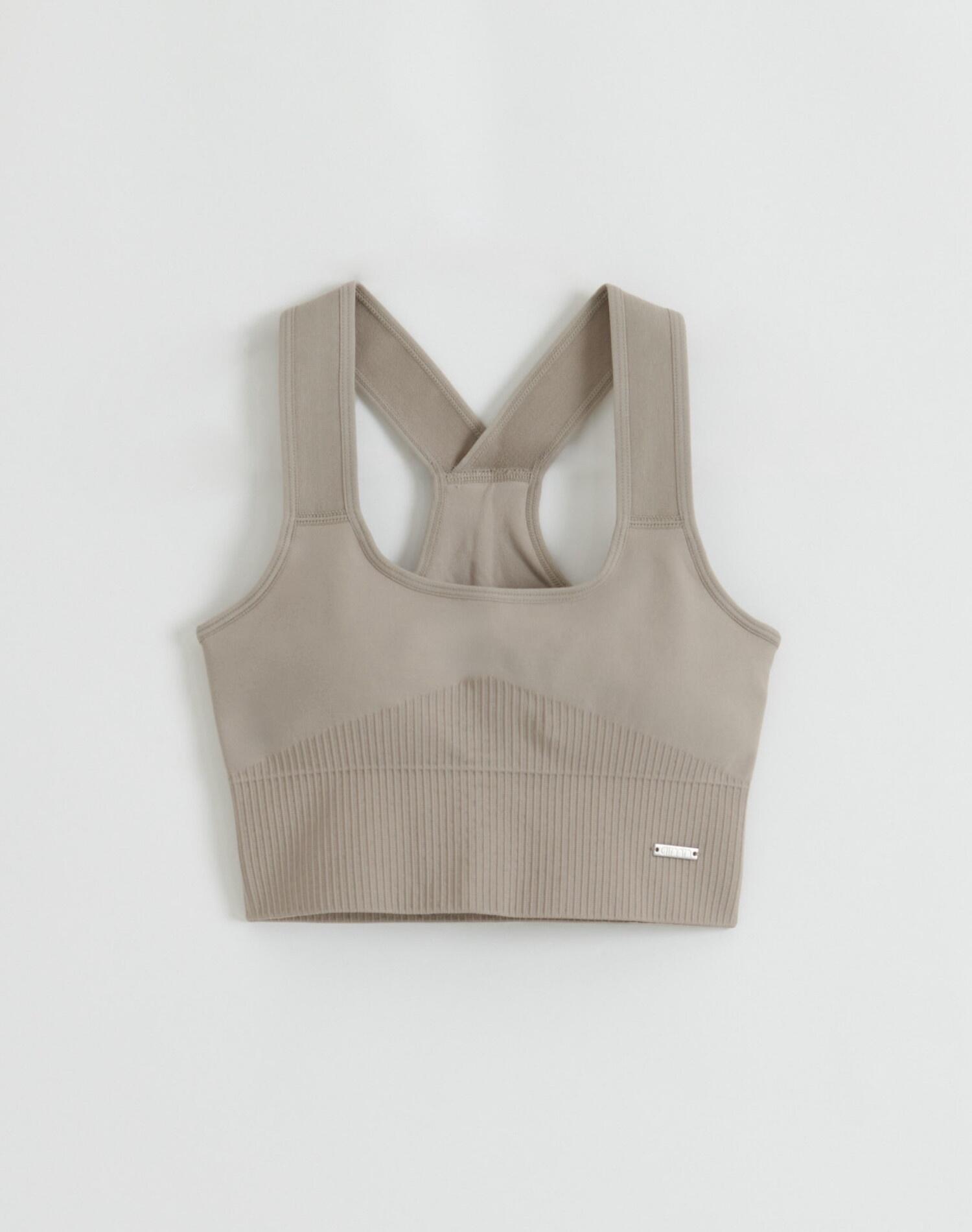 Femme Soutien-gorge de sport Maintien Élevé Côtelé Sans Couture Beige Foncé 5/5