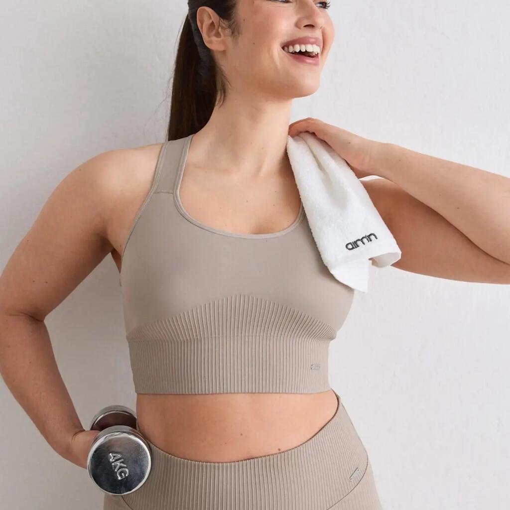 Women's Sports Bra Ribbed Seamless High Support Racerback Dark Clay