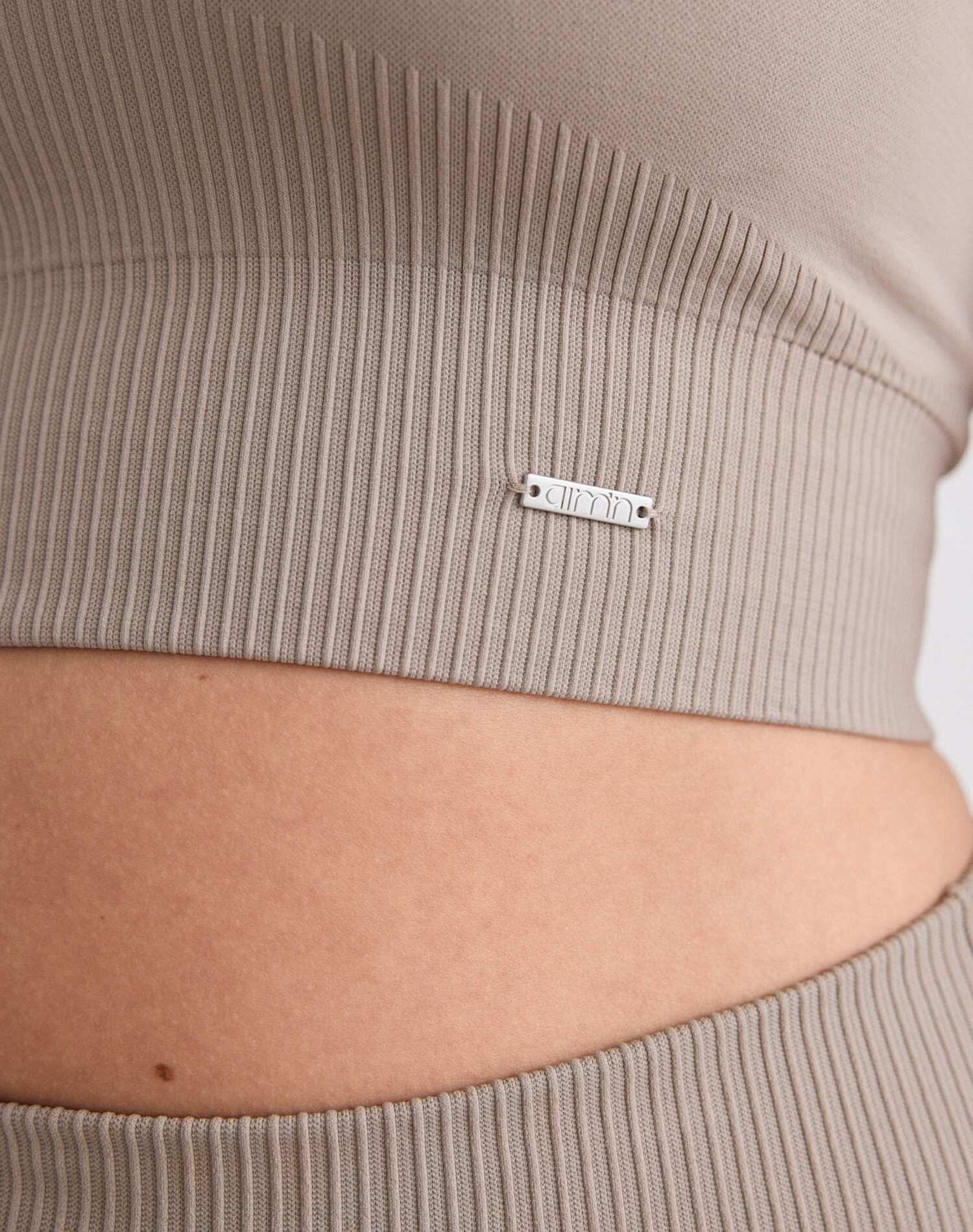 Femme Soutien-gorge de sport Maintien Élevé Côtelé Sans Couture Beige Foncé 4/5