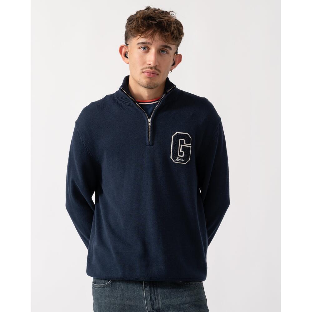 Mens Leisure Jumper Graphic Badge Half Zip
