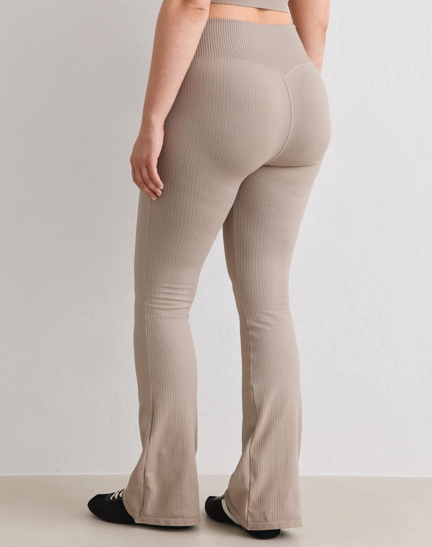 Donna Leggings Svasata a Coste Senza Cuciture Beige Scuro 3/5