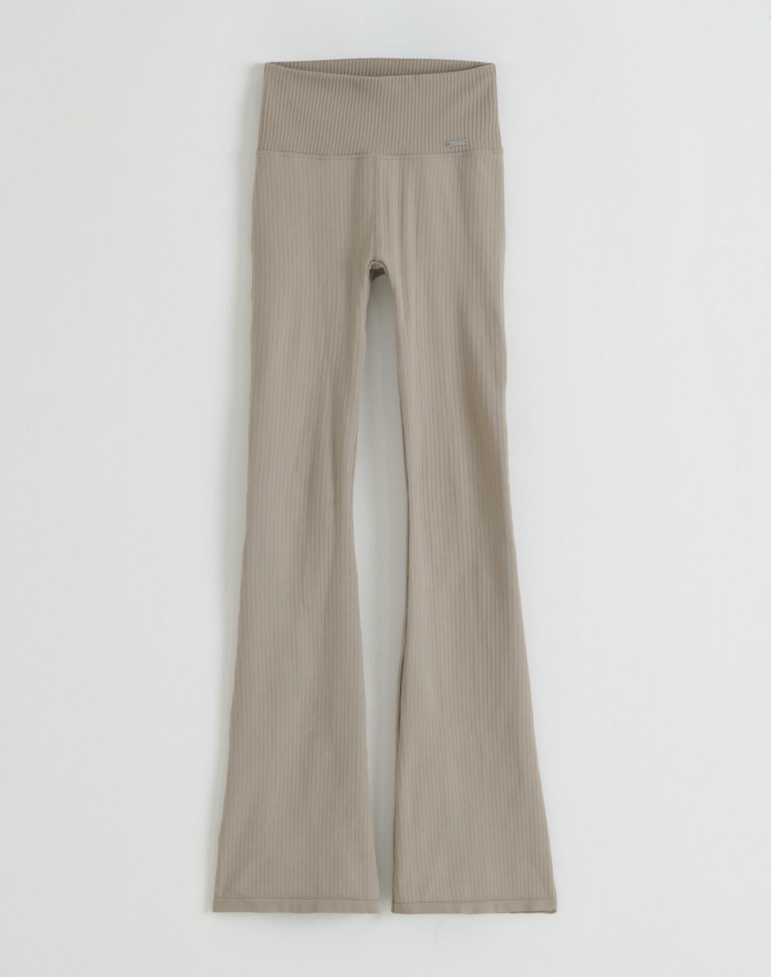 Donna Leggings Svasata a Coste Senza Cuciture Beige Scuro 5/5