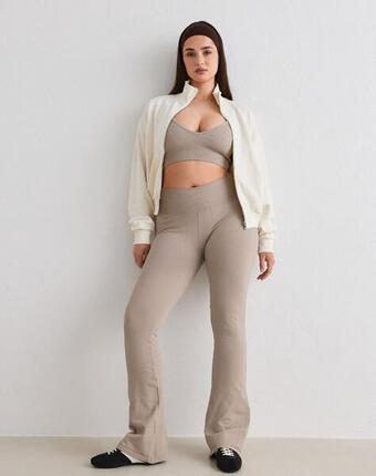 Damen Leggings mit Schlag Gerippt Nahtlos Schwarz