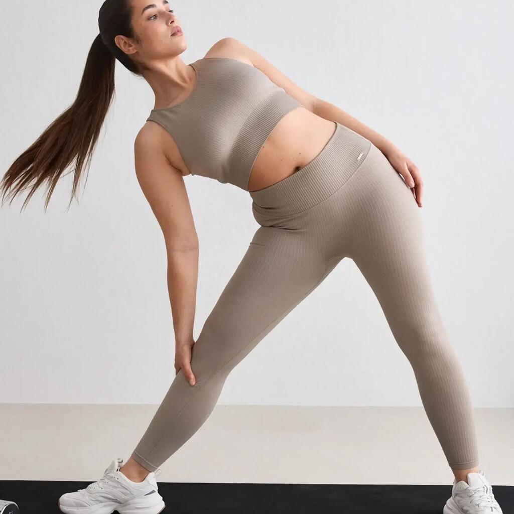 Women's Tights Ribbed Seamless High-Waisted Squat Proof Dark Clay