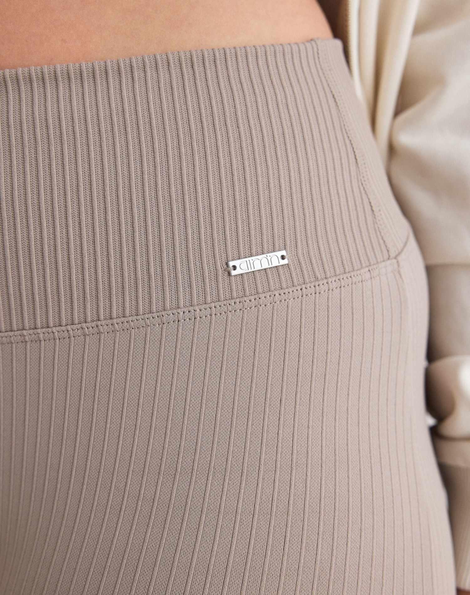 Femme Leggings Petite Évasé Côtelé Sans Couture Beige Foncé 4/6