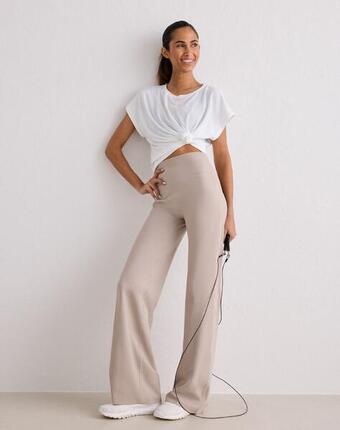 Femme Leggings Jambe Droite Taille Haute Résistant au Squat Beige Foncé
